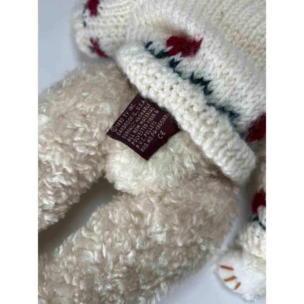 Ty Beanie Baby Teddy Attic Treasures Heartly‎ the Bear Cream Knit Sweater 1993
